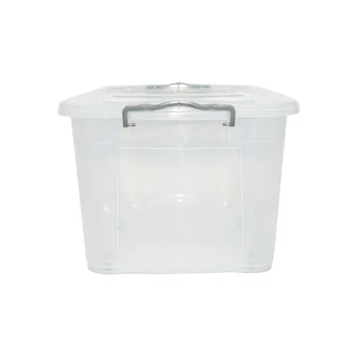 Cutie depozitare 80L cu capac si roti din plastic transparenta 478x750x370mm - imagine 3