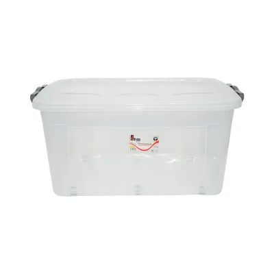 Cutie depozitare 80L cu capac si roti din plastic transparenta 478x750x370mm - imagine 2