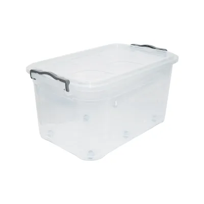Cutie depozitare 50L cu capac si roti din plastic transparenta 400x630x320mm - imagine 4