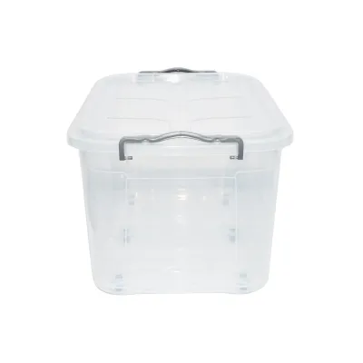 Cutie depozitare 50L cu capac si roti din plastic transparenta 400x630x320mm - imagine 3