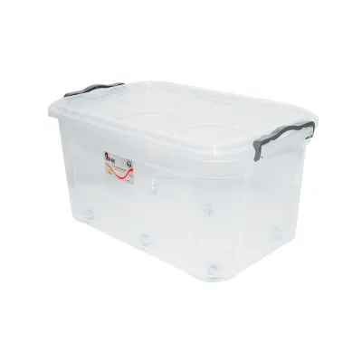 Cutie depozitare 50L cu capac si roti din plastic transparenta 400x630x320mm - imagine 2