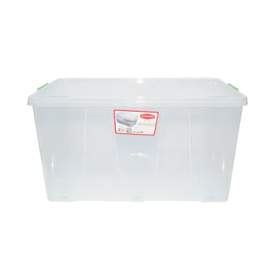 Cutie depozitare 120L cu capac si roti din plastic transparenta 800x515x420mm