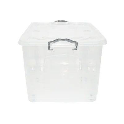 Cutie depozitare 80L cu capac si roti din plastic transparenta 725x470x360mm - imagine 2