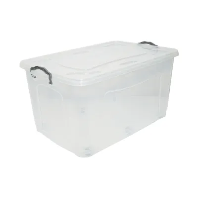 Cutie depozitare 80L cu capac si roti din plastic transparenta 725x470x360mm - imagine 3