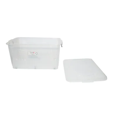 Cutie depozitare 80L cu capac si roti din plastic transparenta 725x470x360mm - imagine 4