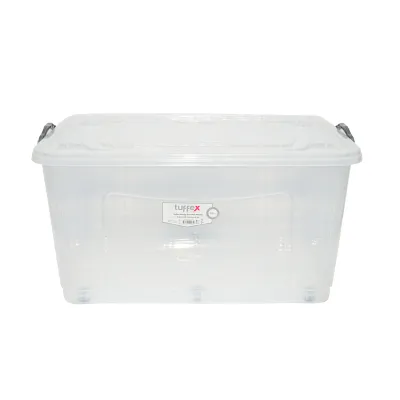 Cutie depozitare 80L cu capac si roti din plastic transparenta 725x470x360mm
