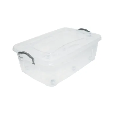 Cutie depozitare 30L cu capac si roti din plastic transparenta 630x400x200mm - imagine 3