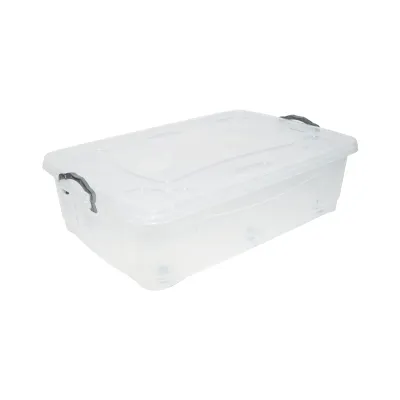 Cutie depozitare 40L cu capac si roti din plastic transparenta 725x470x200mm - imagine 3