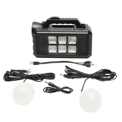 Kit iluminat portabil LED cu 2 becuri/proiector, panou solar si baterie 4000 mAh pentru pescuit camping GD-8077