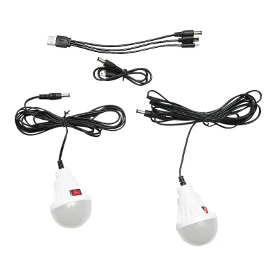 Kit iluminat portabil LED cu 2 becuri/proiector, panou solar si baterie 4000 mAh pentru pescuit camping GD-8077 - imagine 5