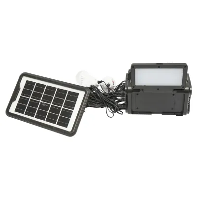 Kit iluminat portabil LED cu 4 becuri/proiector, panou solar radio FM si baterie 10000 mAhH pentru pescuit camping GD-8076 - imagine 3