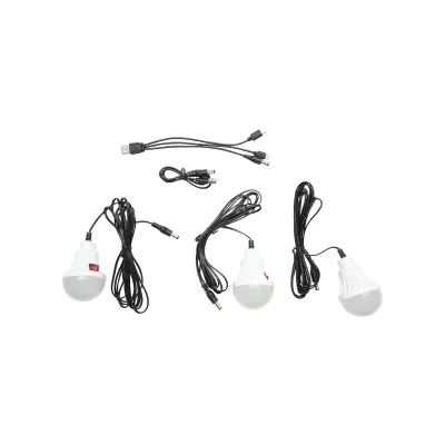Kit iluminat portabil LED cu 3 becuri/proiector, panou solar si baterie 3.7V, 4500Ah pentru pescuit camping GD-8080 - imagine 5