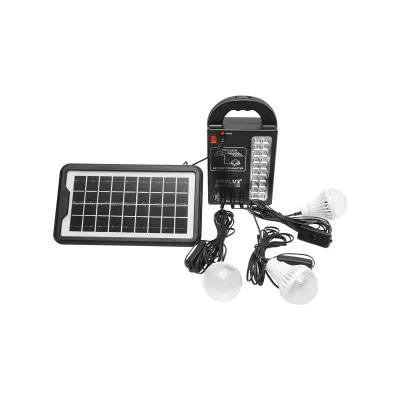 Kit iluminat portabil LED cu 3 becuri/proiector, panou solar si baterie 6V, 3Ah pentru pescuit camping GD-17