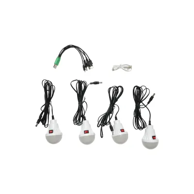 Kit iluminat portabil LED cu 4 becuri/proiector, radio FM panou solar si baterie 3.7V, 10000 mAH pentru pescuit camping GD-8072 - imagine 5