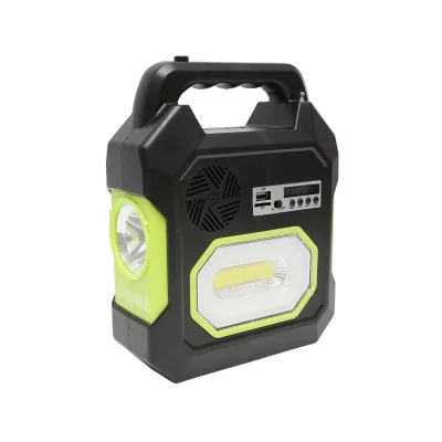 Kit iluminat portabil LED cu 3 becuri/proiector, radio FM panou solar si baterie 6V, 4.5 Ah pentru pescuit camping GD-15 - imagine 4