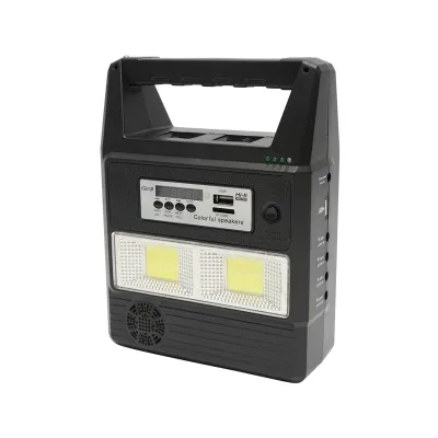 Kit iluminat portabil LED cu 3 becuri/proiector, radio FM, telecomanda panou solar si baterie 6V, 3 Ah pentru pescuit camping GD-8216 - imagine 4