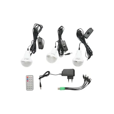 Kit iluminat portabil LED cu 3 becuri/proiector, radio FM, telecomanda panou solar si baterie 6V, 3 Ah pentru pescuit camping GD-8216 - imagine 6