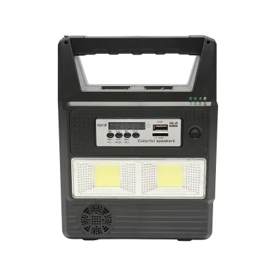 Kit iluminat portabil LED cu 3 becuri/proiector, radio FM, telecomanda panou solar si baterie 6V, 3 Ah pentru pescuit camping GD-8216 - imagine 3