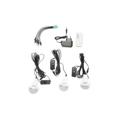 Kit iluminat portabil LED cu 3 becuri/proiector, radio FM, telecomanda panou solar si baterie 6V, 3 Ah pentru pescuit camping GD-8060 - imagine 6