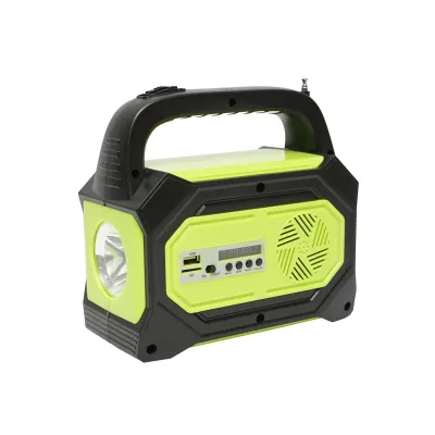 Kit iluminat portabil LED cu 3 becuri/proiector, radio FM, MP3, panou solar si baterie 6V, 4.5 Ah pentru pescuit camping GD-8073 - imagine 3