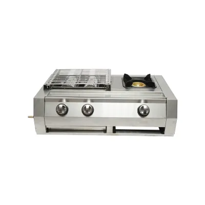 Gratar camping cu grill 2 arzatoare si 1 zona de gatit 676x400x185mm