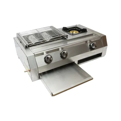 Gratar camping cu grill 2 arzatoare si 1 zona de gatit 676x400x185mm - imagine 4
