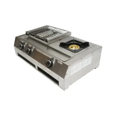 Gratar camping cu grill 2 arzatoare si 1 zona de gatit 676x400x185mm - imagine 2