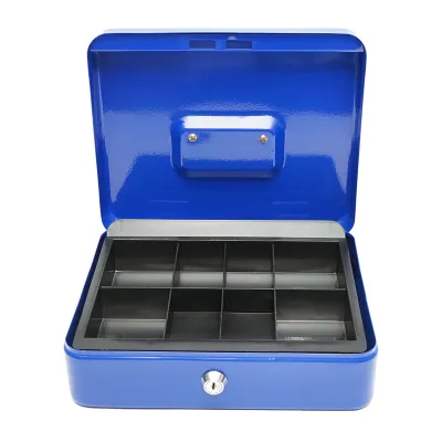 Caseta metalica pentru bani cu incuietoare si 2 chei albastra 250x200x90mm - imagine 2