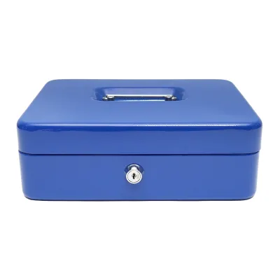 Caseta metalica pentru bani cu incuietoare si 2 chei albastra 250x200x90mm