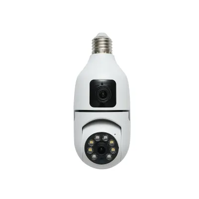 Camera de supraveghere smart 2MP tip bec E27, 2 obiective 1080P FHD, WIFI 2.4G cu senzor de miscare PTZ, night vision si aplicatie V380 Pro