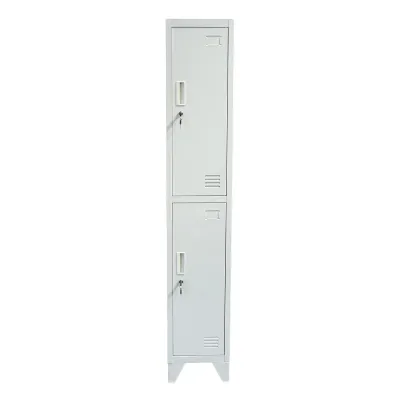 Dulap metalic fiset dublu tip vestiar gri cu 2 usi securizate 1850x380x450mm Breckner Germany