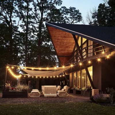 Sistem iluminat LED exterior 12 socluri E27, cablu 6m, 220V IP44 Breckner Germany - imagine 3