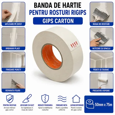 Banda hartie armare rosturi rigips 50mm x 75m HighPower - imagine 5