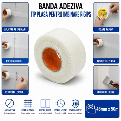 Banda autoadeziva imbinare rigips tip plasa 48mm x 50m HighPower - imagine 4