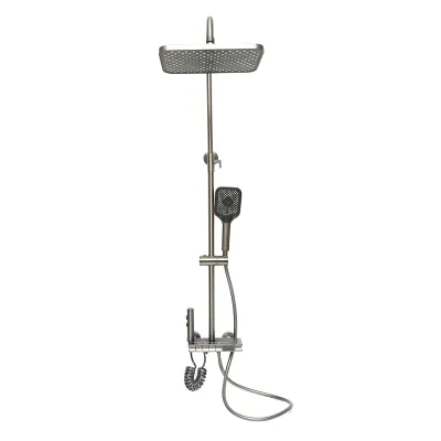 Set dus multifunctional cu termostat, afisaj digital temperatura apa, 4 functii de curgere a apei, pipa cada, dus dreptunghiular, dus de mana, dus bideu, gri - imagine 3
