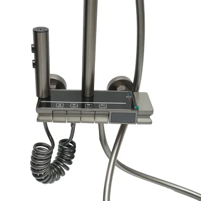 Set dus multifunctional cu termostat, afisaj digital temperatura apa, 4 functii de curgere a apei, pipa cada, dus dreptunghiular, dus de mana, dus bideu, gri - imagine 4