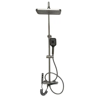 Set dus multifunctional cu termostat, afisaj digital temperatura apa, 4 functii de curgere a apei, pipa cada, dus dreptunghiular, dus de mana, dus bideu, gri - imagine 3