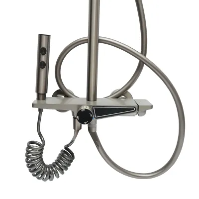 Set dus multifunctional cu termostat, afisaj digital temperatura apa, 4 functii de curgere a apei, pipa cada, dus dreptunghiular, dus de mana, dus bideu, gri - imagine 4