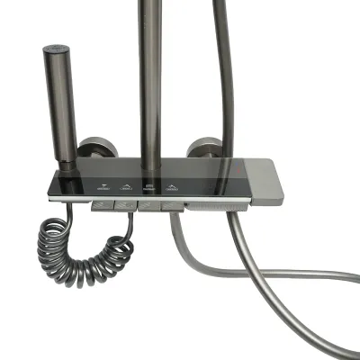 Set dus multifunctional cu termostat, afisaj digital temperatura apa, 4 functii de curgere a apei, pipa cada, dus dreptunghiular, dus de mana, dus bideu, gri - imagine 4