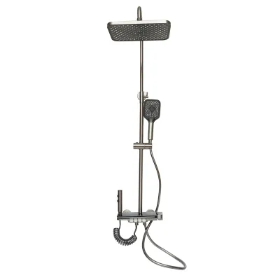 Set dus multifunctional cu termostat, afisaj digital temperatura apa, 4 functii de curgere a apei, pipa cada, dus dreptunghiular, dus de mana, dus bideu, gri - imagine 3