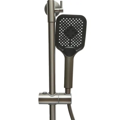 Set dus multifunctional cu termostat, afisaj digital temperatura apa, 4 functii de curgere a apei, pipa cada, dus dreptunghiular, dus de mana, dus bideu, gri - imagine 5