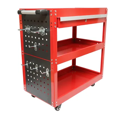 Carucior scule metalic pe roti cu 3 rafturi, sertar si suporti unelte 660x360x730mm