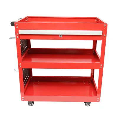 Carucior scule metalic pe roti cu 3 rafturi, sertar si suporti unelte 660x360x730mm - imagine 2