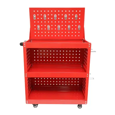Carucior scule metalic pe roti cu 3 rafturi si panou perforat cu suporti unelte 660x360x1080mm - imagine 2