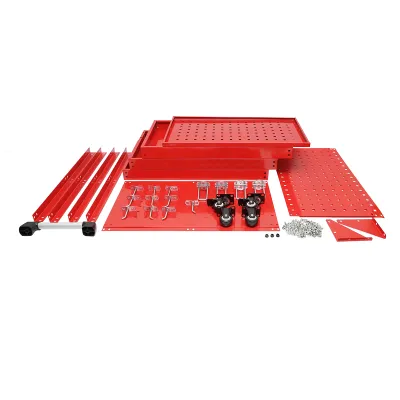 Carucior scule metalic pe roti cu 3 rafturi si panou perforat cu suporti unelte 660x360x1080mm - imagine 3