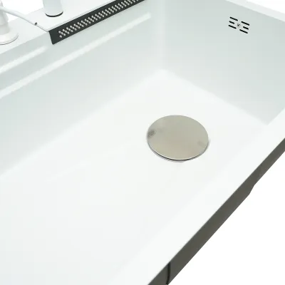 Chiuveta bucatarie multifunctionala din otel inoxidabil cu doua baterii, functie cascada, spalator pahare, dozator sapun, scurgator, tava, tocator si accesorii scurgere incluse, dimensiune 60x45x22cm - imagine 11