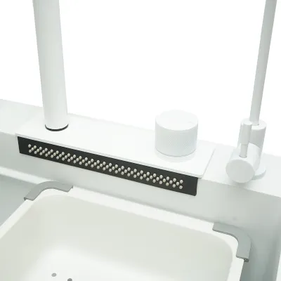 Chiuveta bucatarie multifunctionala din otel inoxidabil cu doua baterii, functie cascada, spalator pahare, dozator sapun, scurgator, tava, tocator si accesorii scurgere incluse, dimensiune 75x46x23.5cm - imagine 11