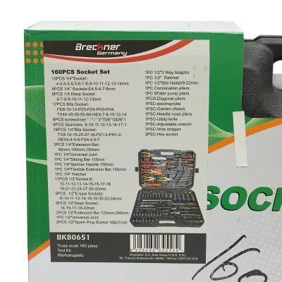 Trusa chei tubulare, chei fixe, biti, torx cu scule si unelte 160 piese Breckner Germany - imagine 3