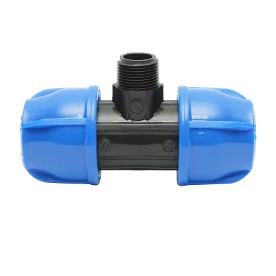 Teu compresiune cu filet exterior tata 90 grade D32x32mmx3/4, PN16 bar pentru sisteme de irigatii