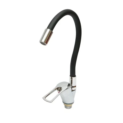 Baterie chiuveta bucatarie cu pipa flexibila, finisaj crom cu negru, stativ cu monocomanda, material aliaj zinc, accesorii incluse